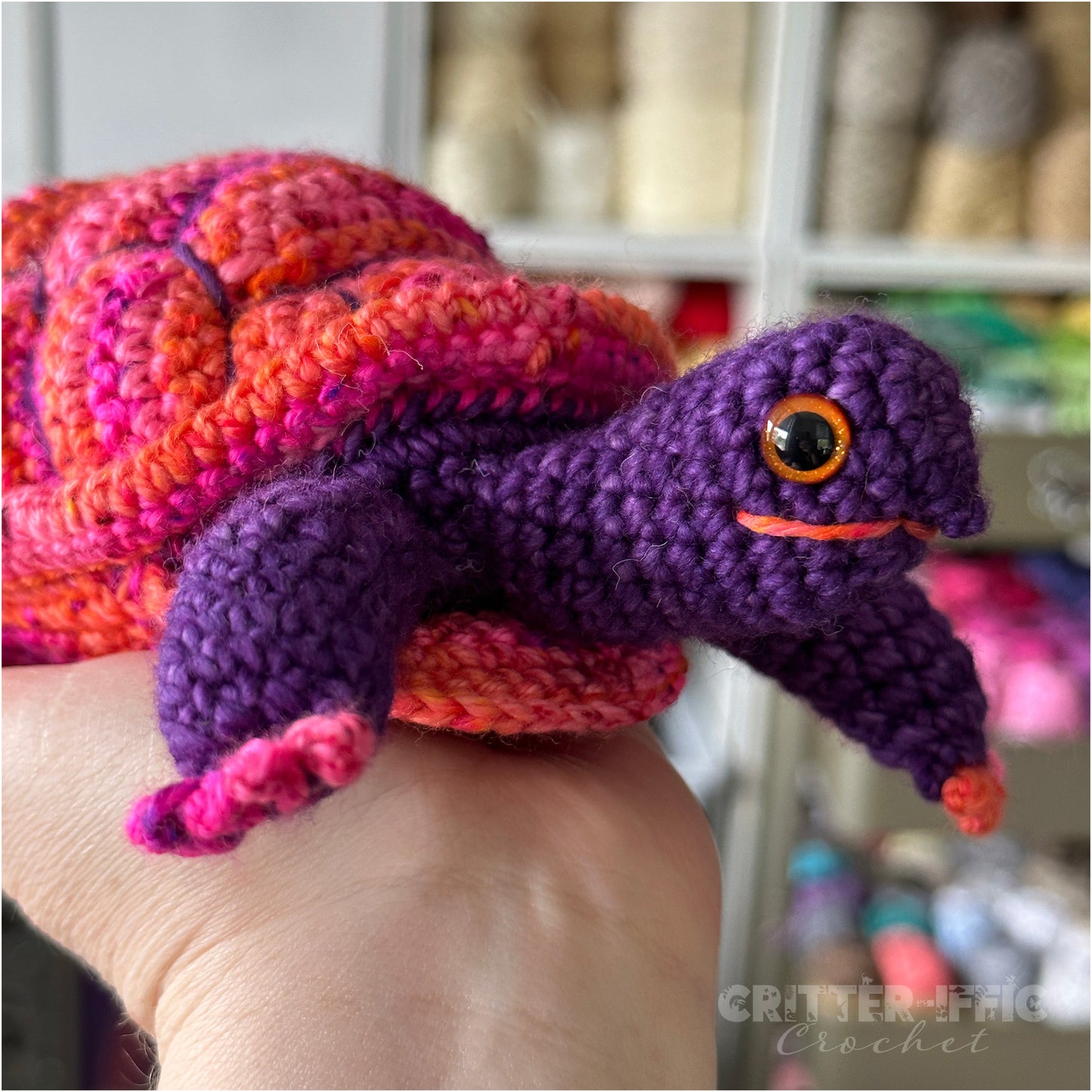 Pink and Purple Box Turtle OOAK Amigurumi