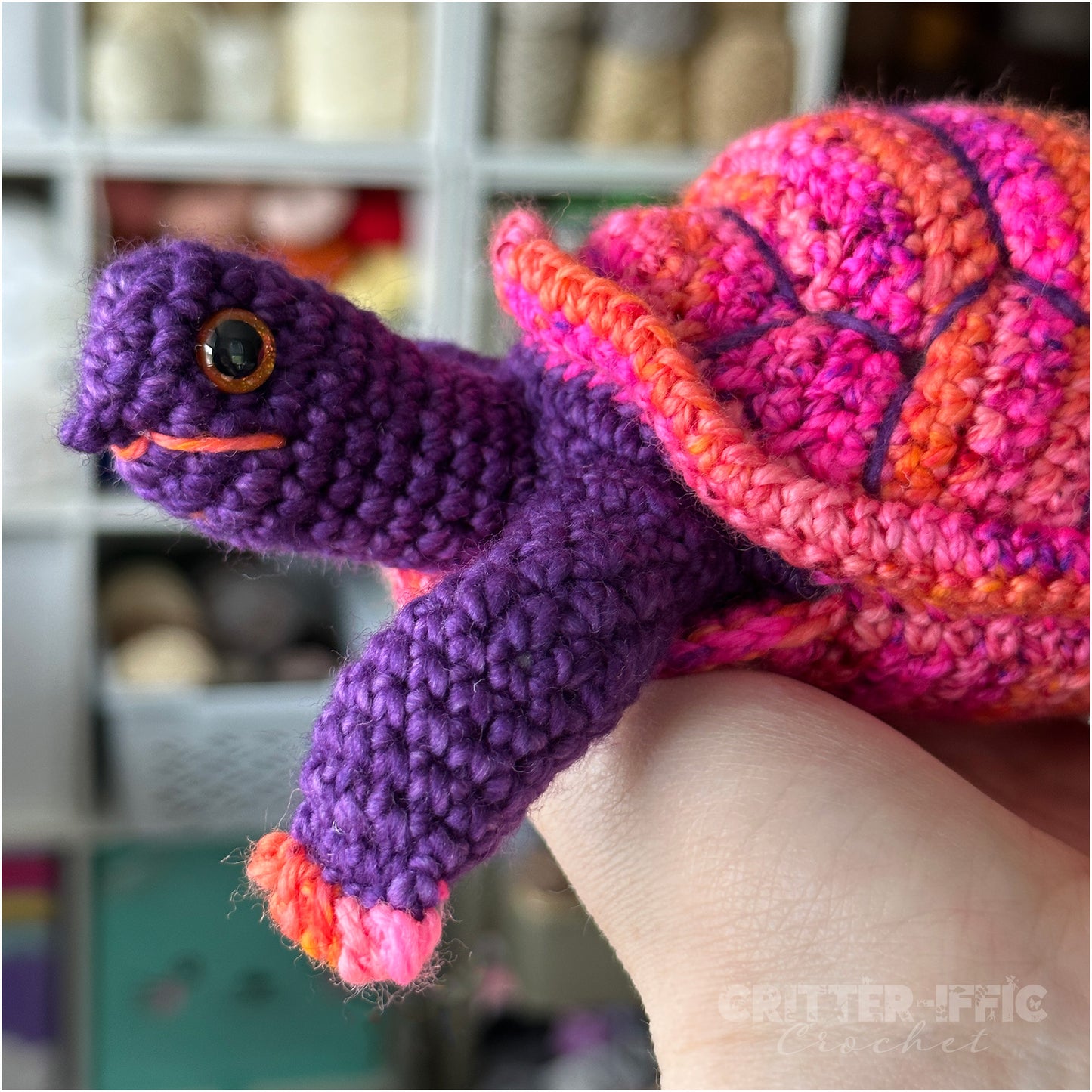 Pink and Purple Box Turtle OOAK Amigurumi