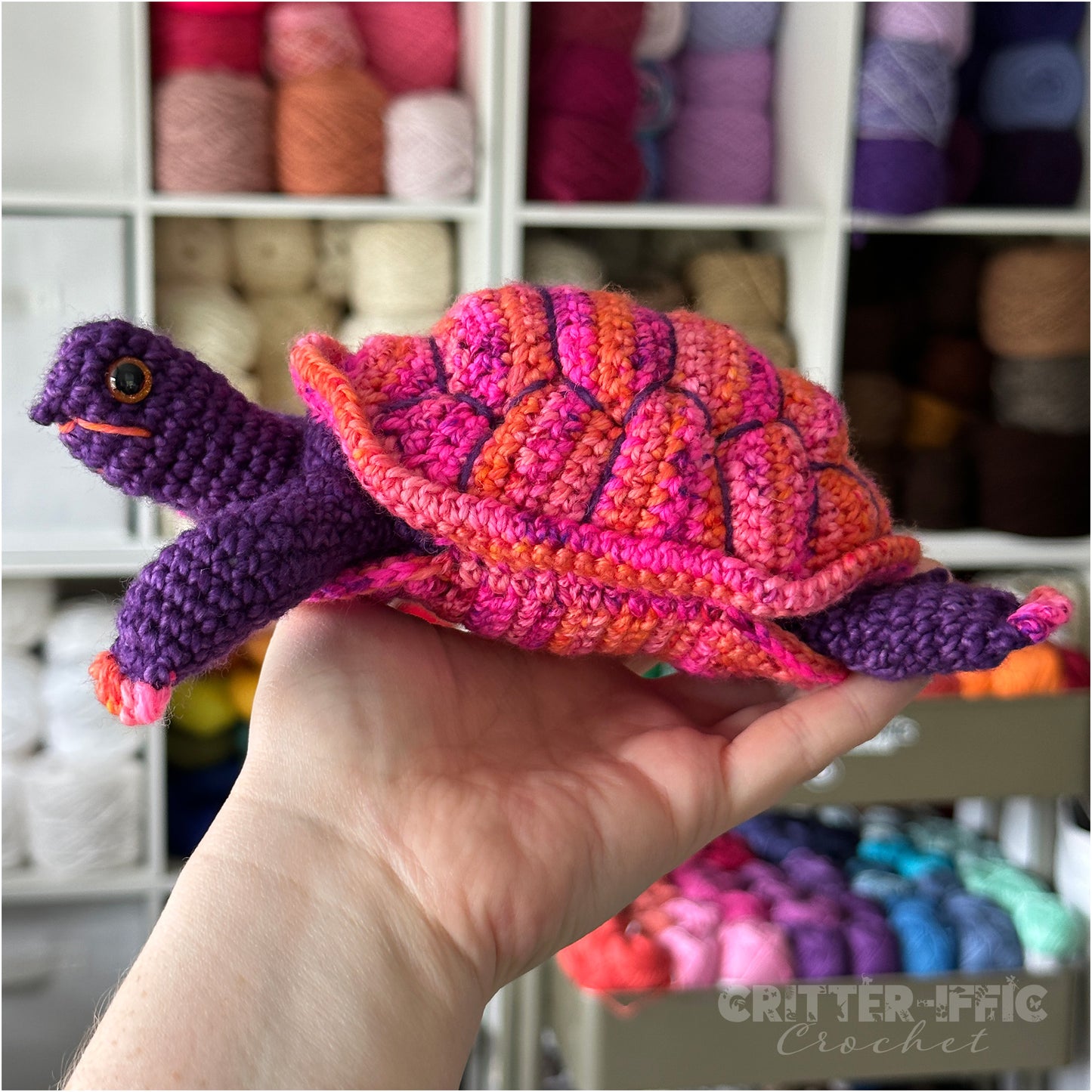 Pink and Purple Box Turtle OOAK Amigurumi