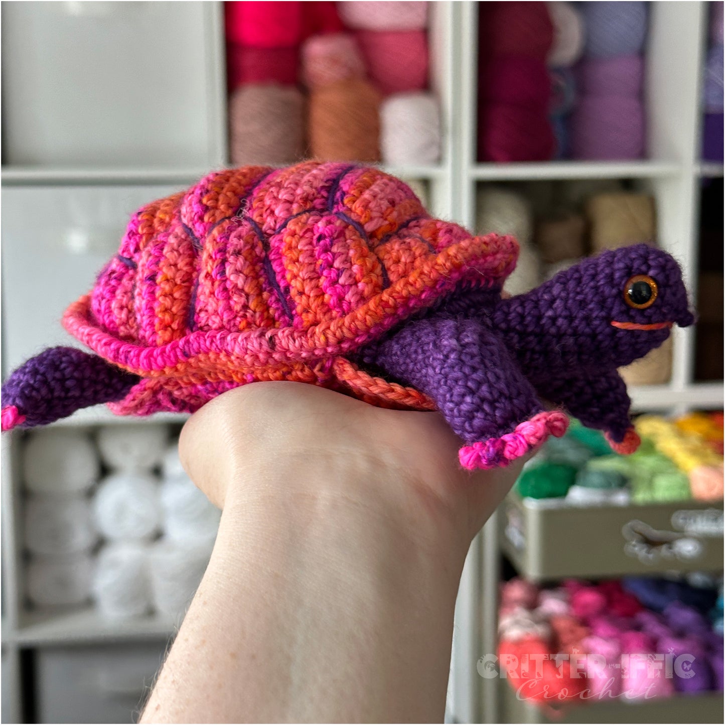 Pink and Purple Box Turtle OOAK Amigurumi