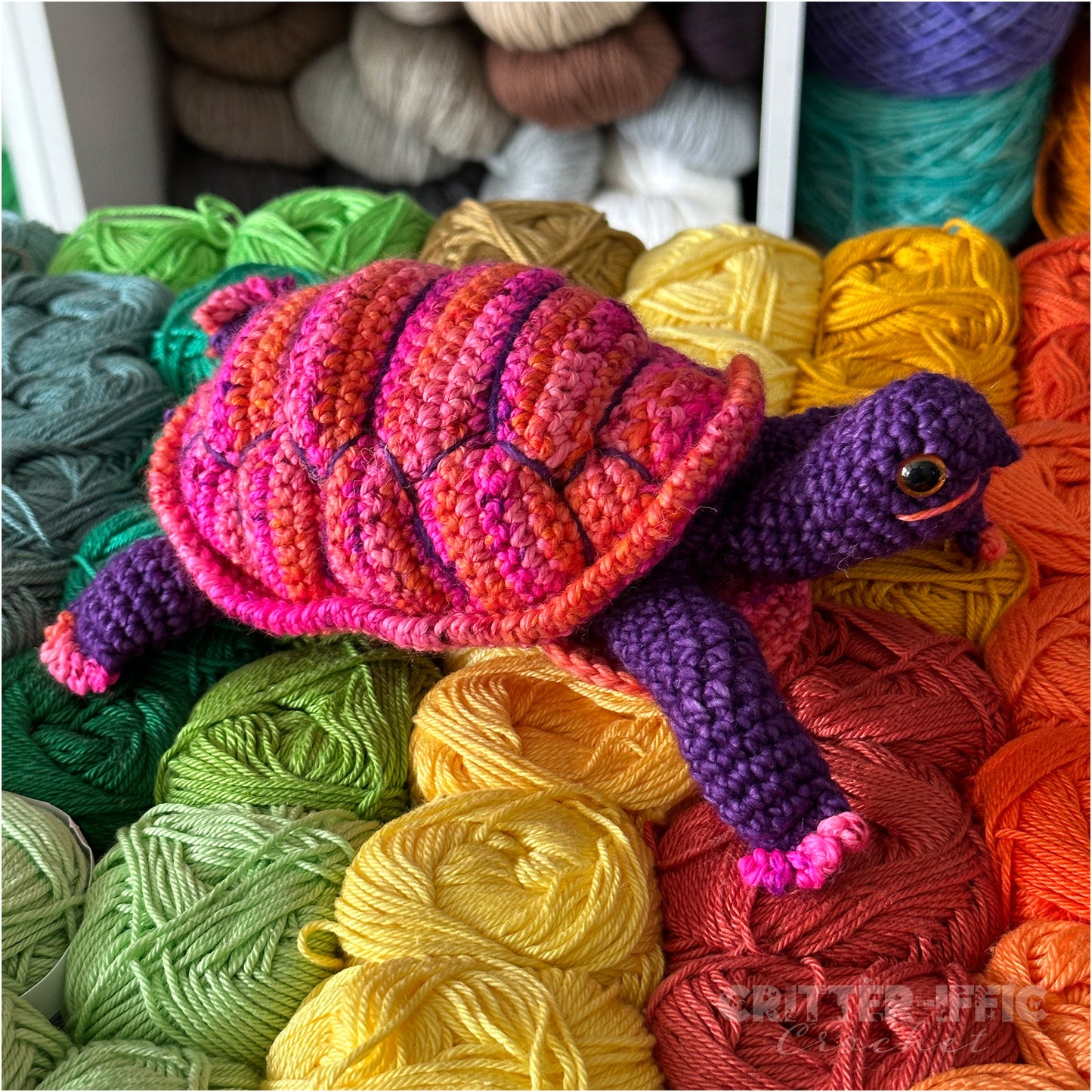 Pink and Purple Box Turtle OOAK Amigurumi