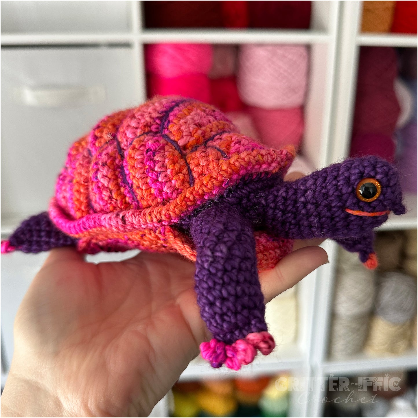 Pink and Purple Box Turtle OOAK Amigurumi