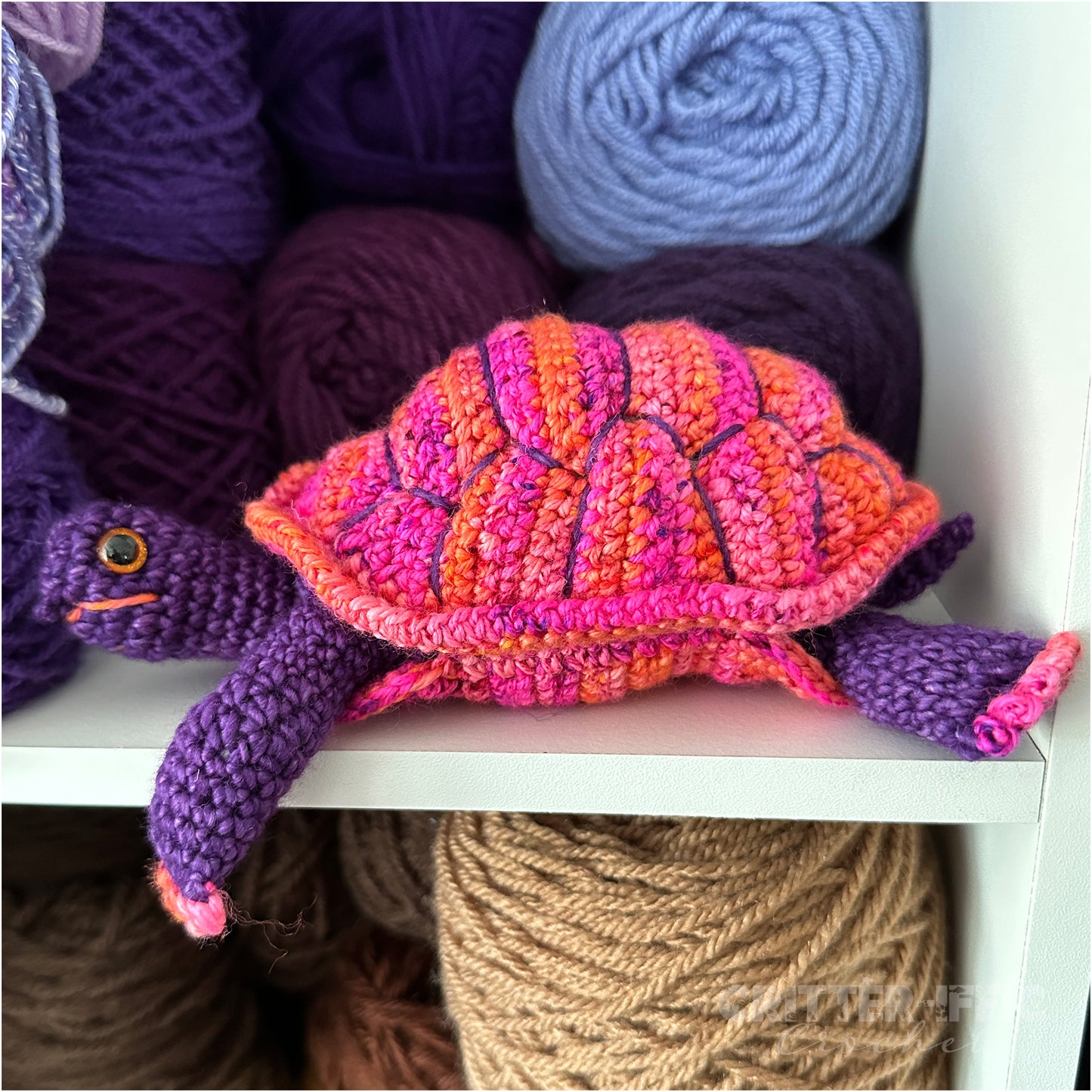 Pink and Purple Box Turtle OOAK Amigurumi