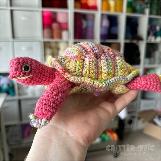 Pastel Rainbow and Pink Box Turtle OOAK Amigurumi